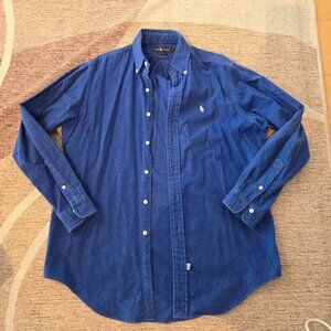 Ralph Lauren Sueded Cotton Blue Button Down Dress Shirt (M)